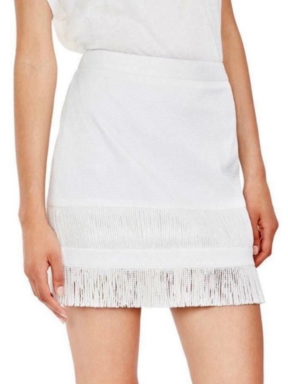 NEW SASS & BIDE IVORY FRINGE MINI SKIRT